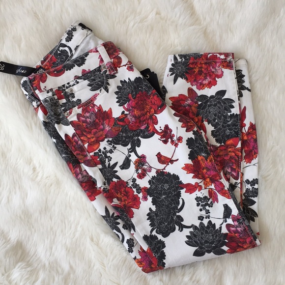 Bebe Jeans Bebe Lotus Floral Bird Print Icon Crop Jeans Poshmark